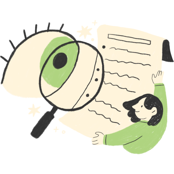 Reviewing details with a magnifying glass